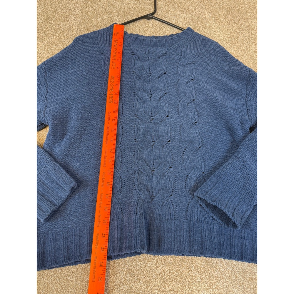American Eagle Womens Navy Blue Chenille Cable Knit Sweater Crewneck Medium M - Picture 7 of 11